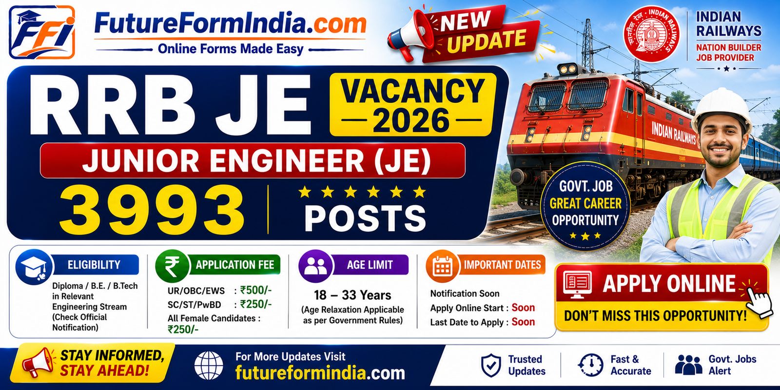 RRB JE Vacancy 2026: 3993 Posts, Eligibility, Fee, Age Limit & Apply Online